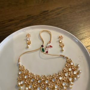 Astonishing Floral Kundan and Pearl Gold Plated Choker Necklace Set For Women